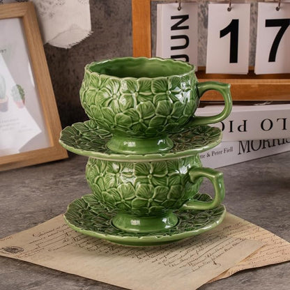 KAMMAK Tea Cups and Saucers Set of 2, 8.5 oz Porcelain Coffee Cups, 561N | - Image 2