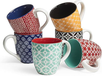 DOWAN 16 OZ Boho-Mosaic Coffee Mugs Set of 6, Large Ceramic Coffee Mugs - Image 7