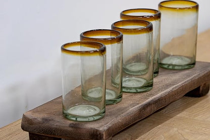 Amber Rim 14 oz Drinking Glasses (set of 6), Recycled Glass, Lead-free, Toxin-Free (Drinking)