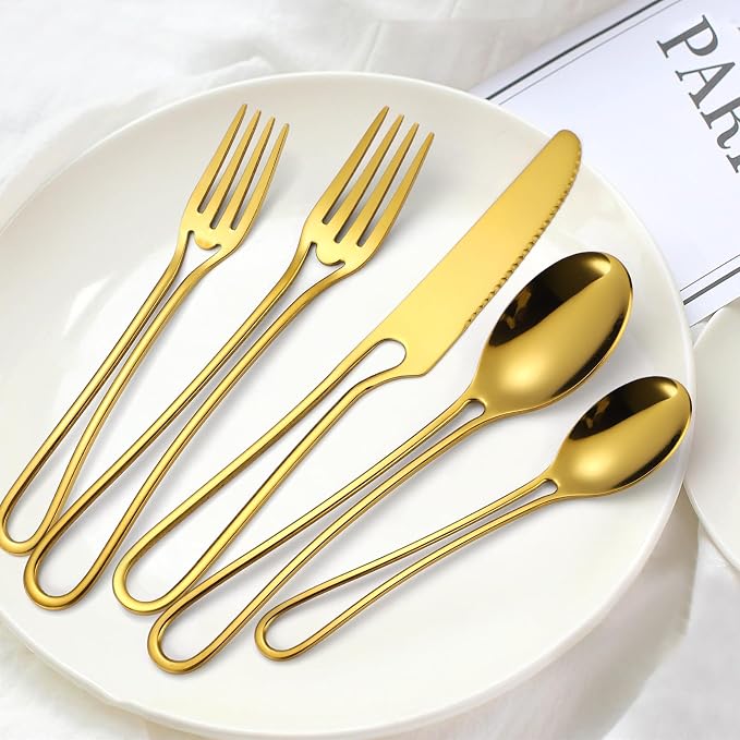 Gold Silverware Hollow 20 Piece Flatware Set - Image 2