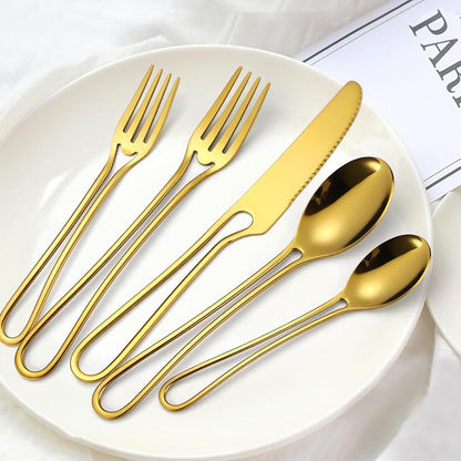 Gold Silverware Hollow 20 Piece Flatware Set - Image 2