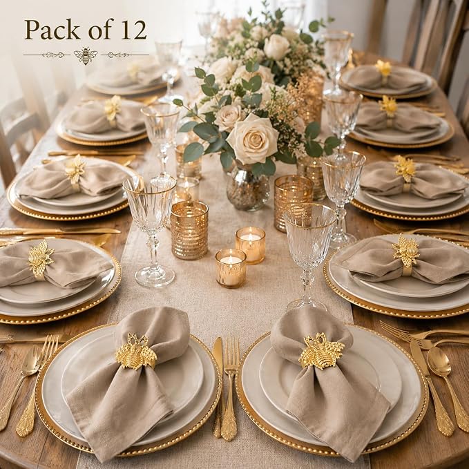 ALPHA Living HOME 12 Pcs Modern Bee Napkin Rings - Image 7