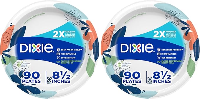 Dixie Medium Paper Plates, 8.5 Inch, 2X Stronger*, Microwave-Safe, Soak-Proof by Unknown