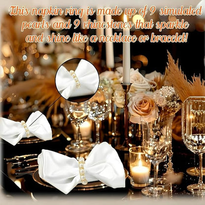 Petyoung 100Pcs Pearl Napkin Rings Set, Golden Elegant Pearl Napkin Holders, Delicate Serviette Buckles Napkin Rings for Wedding Thanksgiving Party Dinner Daily Table Decoration and Use