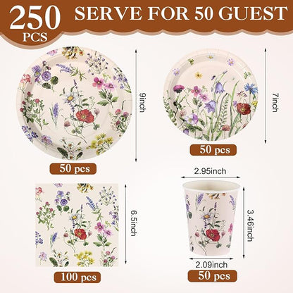 250 Pcs Wildflower Party Decorations Include Spring Summer Floral Paper Plates - Image 2