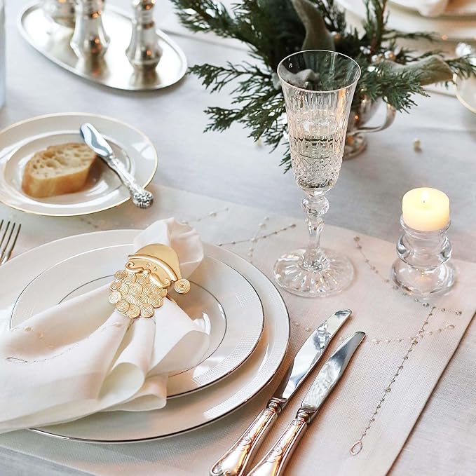 wonlex Christmas Napkin Rings Set of 6, Metal Golden Napkin Ring Serviette - Image 4