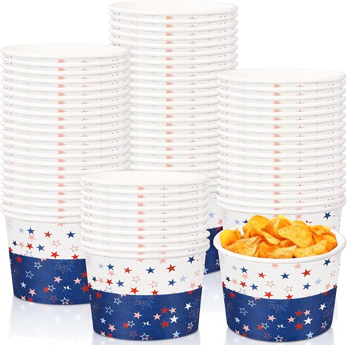 Potchen 50 Pcs 4th of July Paper Bowls, 9 Oz Disposable Cups by Potchen