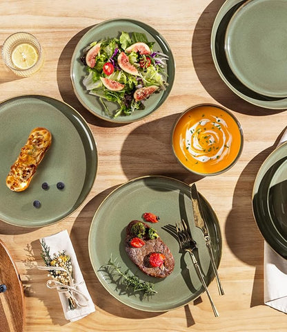Ceramic Dinnerware Set for 4, 12-Piece Plates and Bowls Set | Handmade Reactive - Image 3