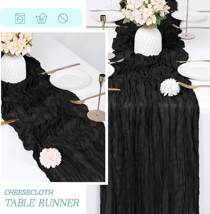 6 Pack Black Cheesecloth Table Runner 17x108 Inch Semi Sheer Boho Gauze Cheese - Image 6