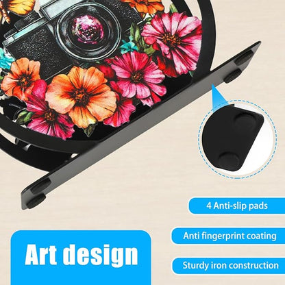 Modern Napkin Holder for Table Decor,Black Metal Napkin Dispenser fit Tissue Mail Bills Paper Towel Holder, Camera Butterfly Napkin Holders,Napkin Stand for Home Kitchen Dining Restaurant Cocktail