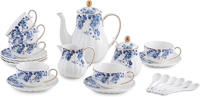 Blue Flowers Ceramic Tea Set，Tea Sets by Unknown