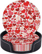 Drink Coasters with Holder Stand Set of 6, Heart Shaped Decoration Pu Leather by Unknown