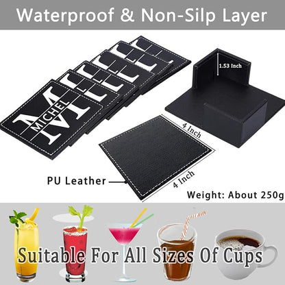 Personalized Coasters, Custom Set of 6 Leather Coaster - Image 2