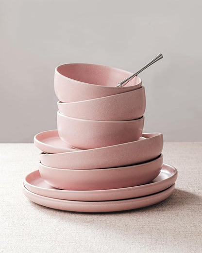 Famiware Milkyway 12-Piece Stoneware Dinnerware Set, Light Pink | Plates and - Image 7