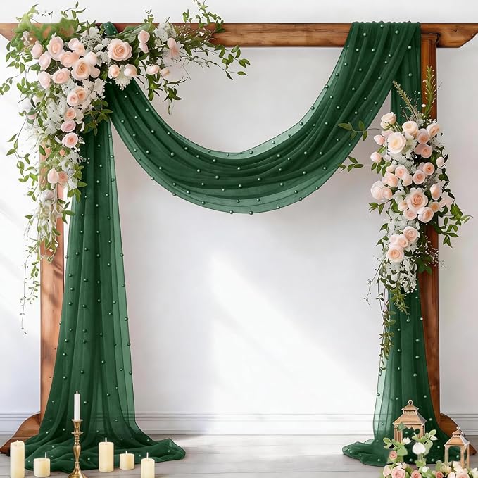 Pearl Table Runner Gauze Sheer 19FT Wedding Draping Fabric Decor | Emerald by Socomi