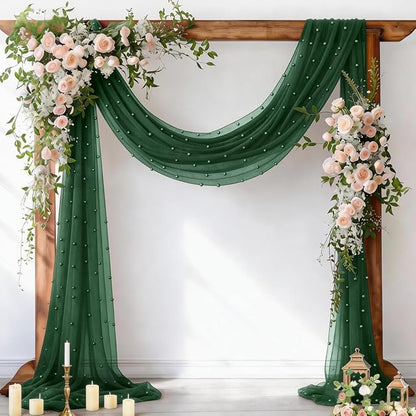 Pearl Table Runner Gauze Sheer 19FT Wedding Draping Fabric Decor | Emerald by Socomi