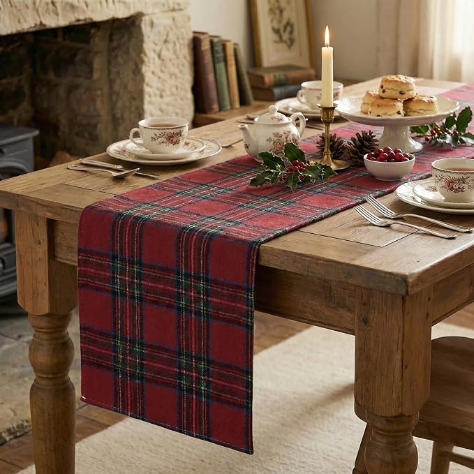 Artoid Mode Red and Multi Color Line Farmhouse Plaid Christmas Table Runner - Image 5