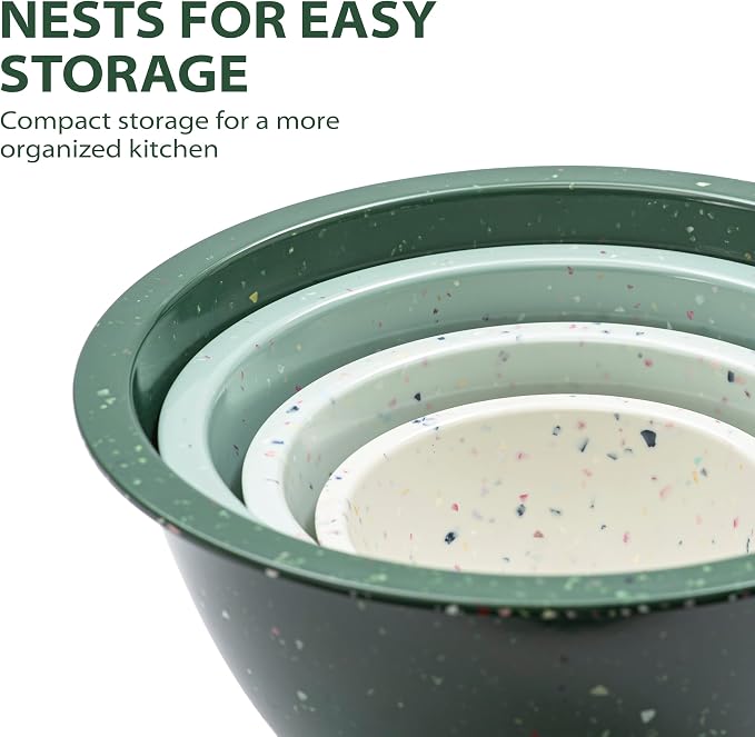 Confetti Melamine Mixing Bowls Set, 4 Piece Nesting BPA free Green | 4-Piece - Image 6