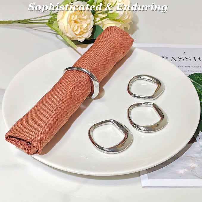 Set of 12 Silver Napkin Rings, Premium Alloy Shiny Napkin Holder Buckles Mobius - Image 4