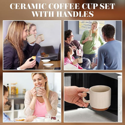 6 Set Ceramic Coffee Mugs with Gold Spoons, 8.8 oz Textured Ribbed Coffee Cups - Image 5