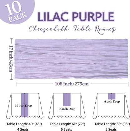 10 Pack 17 x 108 Inch Lilac Purple Table Runner Cheesecloth | Lavender Gauze - Image 2
