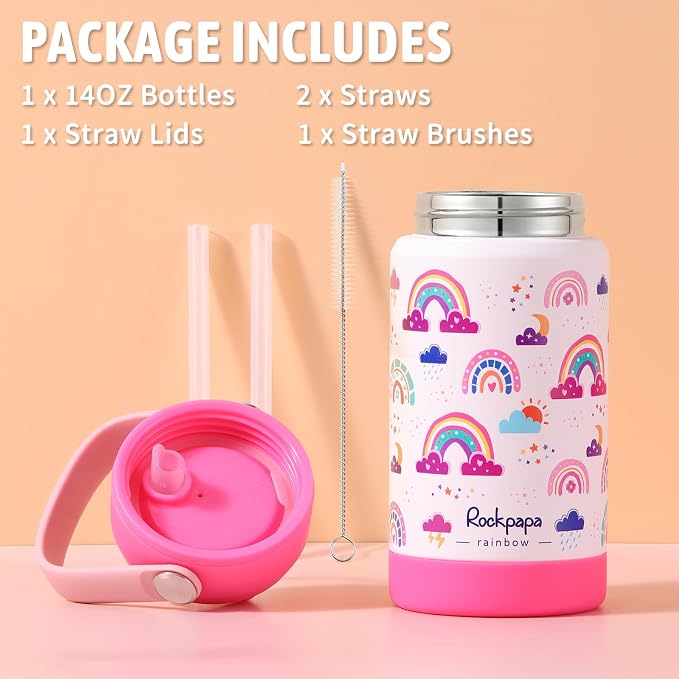 rockpapa 14 oz Kids Insulated Water Bottle，Stainless Steel Toddler Cups - Image 7