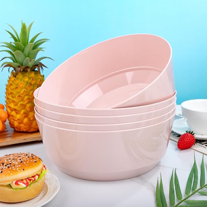 8 Pack Pink Serving Bowls for Easter | 128oz Heavy Duty Disposable Plastic Bowls - Image 7