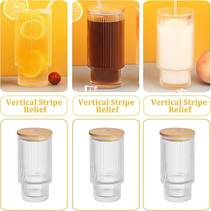8 Pcs 11oz Ribbed Glass Cups - Image 2