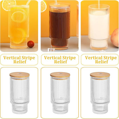 8 Pcs 11oz Ribbed Glass Cups - Image 2