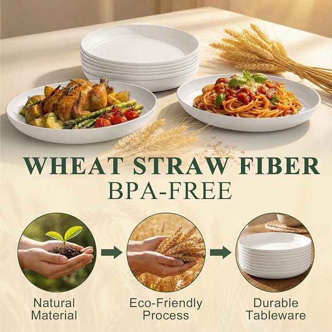 Wheat Straw Plates 10 Inch, Reusable Plastic Plates Set - Image 3