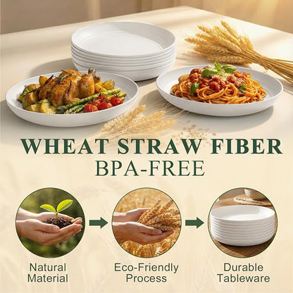 Wheat Straw Plates 10 Inch, Reusable Plastic Plates Set - Image 3