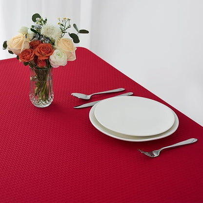 maxmill Christmas Tablecloth Stain Resistant Waterproof Wrinkle Resistant Spillproof Washable Weaved Texture Table Cloth for Dining Room, Holiday Dinner, Rectangle 60 x 140 Inch, Red