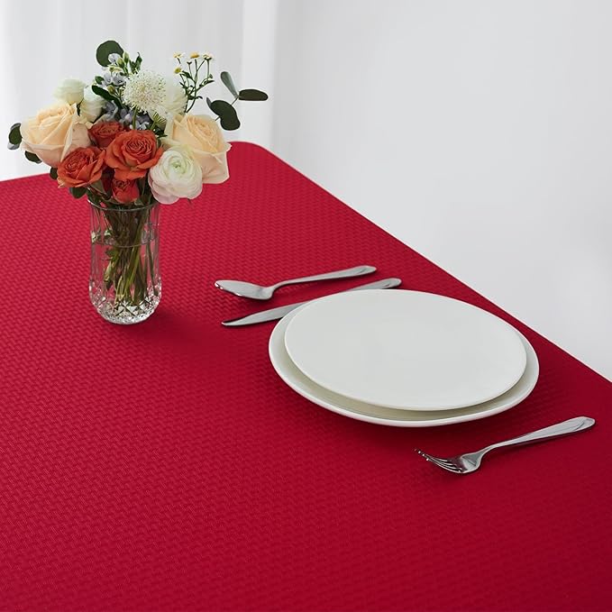 maxmill Square Tablecloth Weaved Texture Stain Resistant Waterproof Wrinkle Resistant Soft Table Cloth, Christmas Dinner Fabric Decoration for Dining Room Holiday Party, 52 x 52 Inch, Red