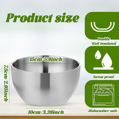 3 Pack 28 oz Stainless Steel Bowls, Double Wall Insulated Bowls 6 Inch Metal Bowl for Cereal Soup Ice Cream Eating