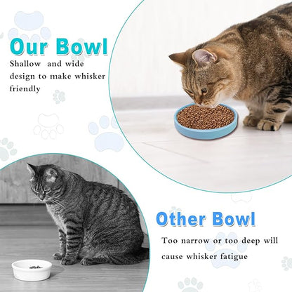 Silicone Dog Bowl Shallow Cat Food Bowls, 6 Inch Wide Cat Bowls Whisker Friendly, No Spill Less Mess Dog Plates for Dry and Wet Food, Set of 2 Puppy Bowls for Small Dogs and Cats
