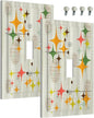 Decorative Light Switch Cover Mid Century Modern Retro Stars 1 Gang Wall Plate Cover Single Toggle Outlet Covers Switchplate Electrical Faceplate for Bathroom Bedroom Decor（2 Pack）