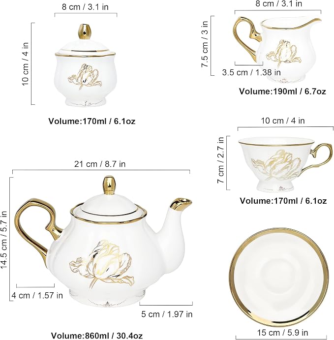 fanquare British Porcelain Tea Coffee Set 22 Piece New Bone China Gold Tulip - Image 6