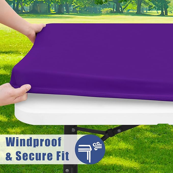 Spandex 4 Foot Rectangle Table Cloth 2 Pack, Elastic Fitted Tablecloths for Picnic, Stretch Washable Patio Table Cover for Outdoor, Camping, Banquet and Parties (Purple, 30"x48")