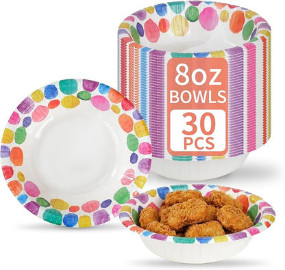 30 Count 8oz Paper Bowls, Disposable Bowls Microwaveable, Soak Proof and Cut by Unknown