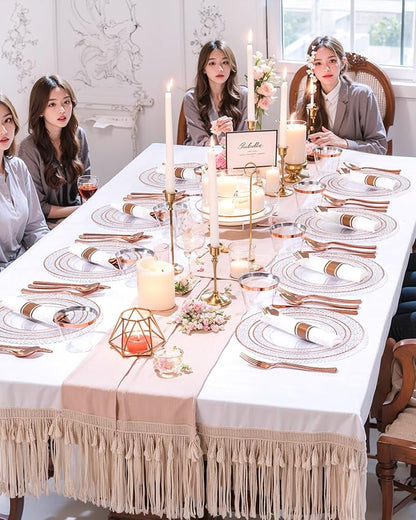 Ciaell 350PCS Rose Gold Plastic Plates - Clear Rose Gold Disposable Plates with Plastic Silverware include 100Plates, 150Silverware, 50Cups, 50Napkins for Wedding & Party & Valentine's Day