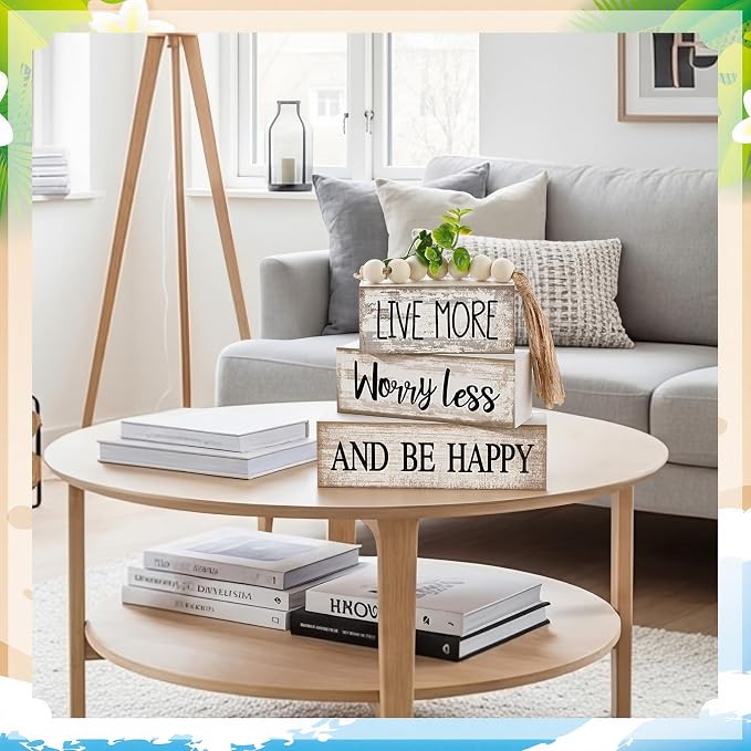 Moucuny 4 Pcs Inspirational Farmhouse Table Decor Rustic Stacked Wooden Block - Image 5