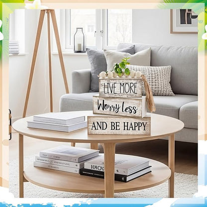Moucuny 4 Pcs Inspirational Farmhouse Table Decor Rustic Stacked Wooden Block - Image 5