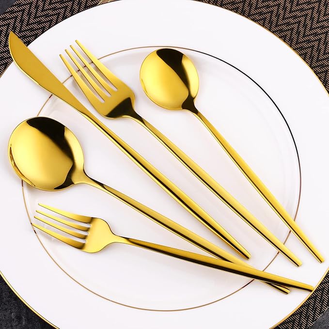 30-Pieces Gold Flatware Set, Tableware Fine Dining Utensil Set Include Knives - Image 4