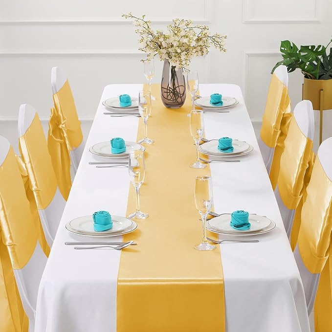Horbaunal 24 Pack Yellow Gold Satin Table Runner 12 x 108 Inch | Smooth Table - Image 2