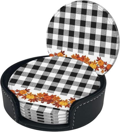 6 Pcs Thanksgiving Fall Pumpkin Maple Leaves Black White Buffalo Check Plaid - Image 3
