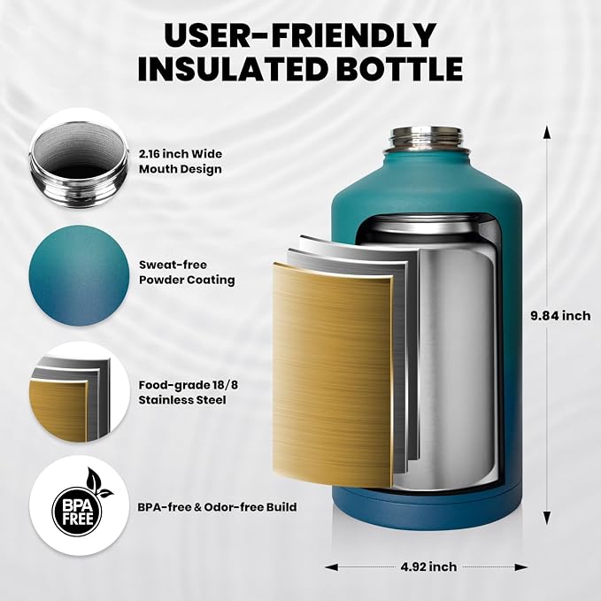 RAYMYLO Insulated Water Bottle 64 oz, Triple Wall Vacuum Stainless Steel | - Image 5
