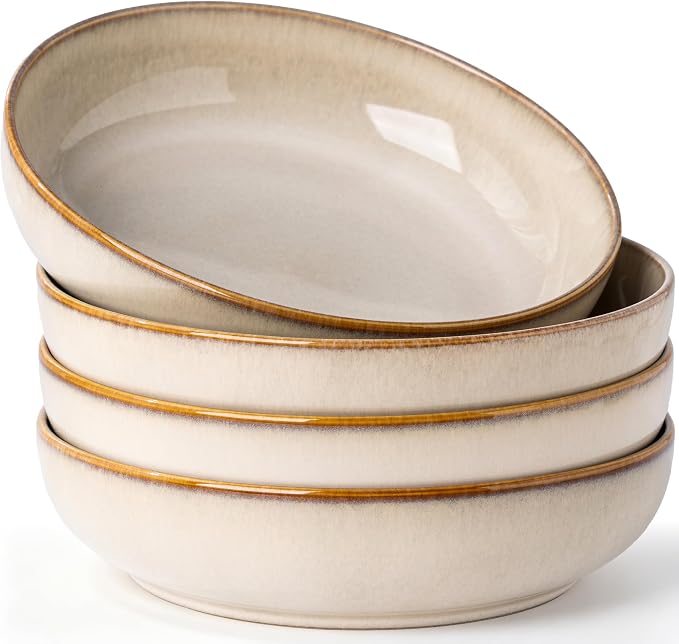 GBhome 8.75'' Large Pasta Bowls, 38oz Stoneware Pasta Serving Bowls Set of 4 by GBhome