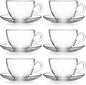 Tosnail 6 Pack 7-Ounce Glass Tea Cups and Saucers Sets Glass Coffee Mugs by Tosnail