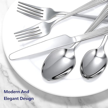 Yoehka 60-Piece Hammered Silverware Set for 12, Stainless Steel Flatware Set with Roman Column Handles, Mirror Polished Cutlery/Utensils Set for Home, Restaurant, Hotel, Dishwasher safe