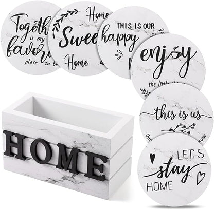 Queekay Coasters Set of 6 House Warming Gifts New Home Wooden Farmhouse Drink by Queekay